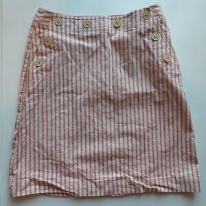 Talbots Striped Pink/Beige Stretch A-Line Skirt Women's Button Detail Sz 2P